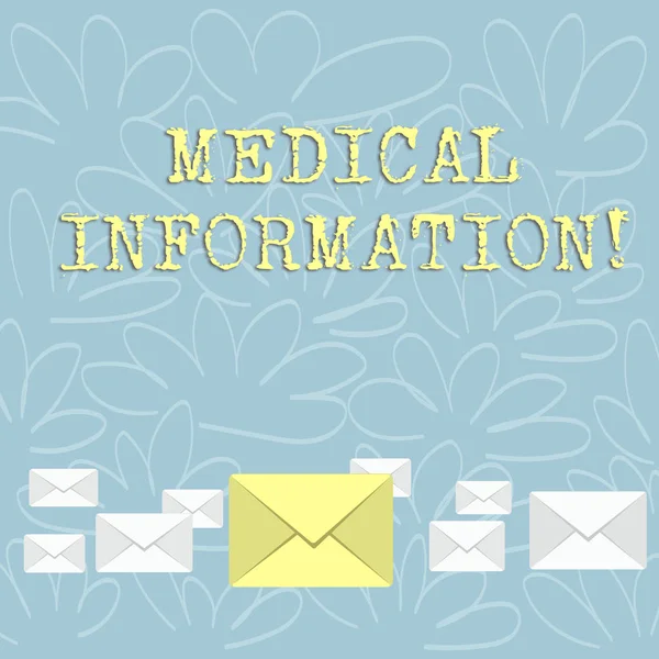 Writing note showing Medical Information. Business photo showcasing Healthrelated information of a patient or a demonstrating Color Envelopes in Different Sizes with Big one in Middle.