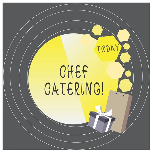 Escrevendo nota mostrando Chef Catering. Apresentação de fotos de negócios Fornece serviços, alimentos e bebidas para vários eventos . — Fotografia de Stock
