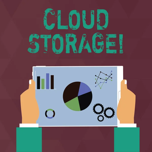 Почерк написания текста Cloud Storage. Концепция, означающая, что цифровые данные хранятся и анализируются в логических пулах . — стоковое фото
