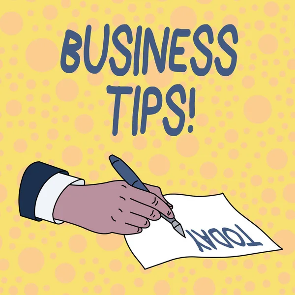 Handschrift Text Business-Tipps. Konzept bedeutet Tricks oder Ideen, wie man ein kleines Unternehmen gründet oder führt. — Stockfoto