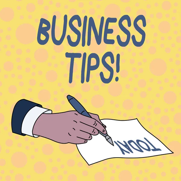 Handwriting text Business Tips. Concept meaning tricks or ideas on how to start or run a small business.
