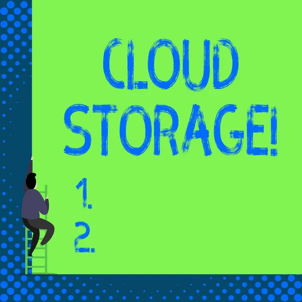 Texte manuscrit Cloud Storage. Concept signifiant que les données numériques sont stockées et analysées dans des pools logiques . — Photo