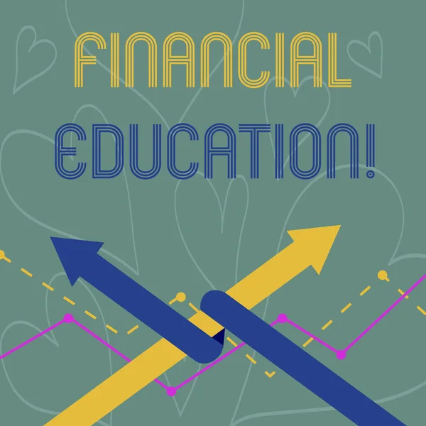 Finansal Eğitim gösteren kavramsal el yazısı. Çeşitli finansal alanların eğitim ve anlayışını sergileyen Iş fotoğrafı İki Ok Bir Diğer Takım Up veya Rekabet iç içe. — Stok fotoğraf