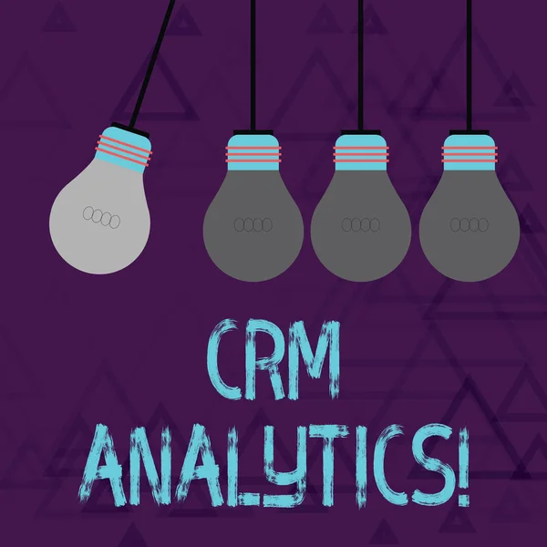 Writing note showing Crm Analytics. Business photo showcasing applications used to evaluate an organization s is customer data Color Pendant Bulb Hanging with One Different Shade Lightbulb.