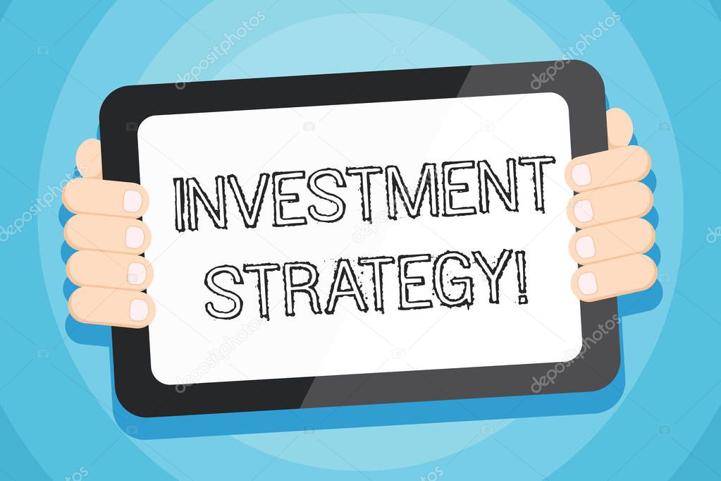 Text sign showing Investment Strategy. Conceptual photo the systematic plan to allocate investable assets Color Tablet Smartphone with Blank Screen Handheld from the Back of Gadget.