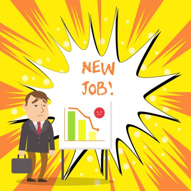 Yeni İş'i gösteren metin işareti. Kavramsal fotoğraf son zamanlarda düzenli istihdam pozisyonu ödenen sahip.