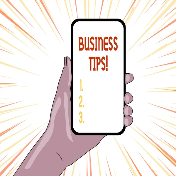 Tekst teken dat bedrijfs tips weergeeft. Conceptuele foto trucs of ideeën over het starten of uitvoeren van een klein bedrijf. — Stockfoto