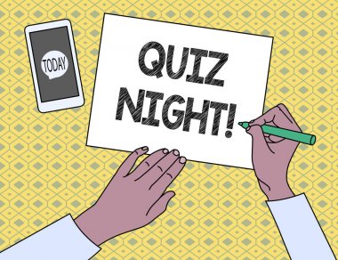 El yazısı metin yazma Quiz Night. Kavram anlamı bireyler arasında akşam testi bilgi yarışması.