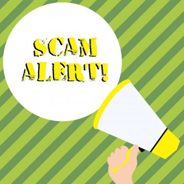 Scam Alert gösteren kavramsal el yazısı. İş fotoğraf metin hileli onu ikna ederek kurbandan para elde.