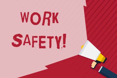 İş Güvenliği yazılı el yazısı metin. Hacim Aralığının Genişletilmesi Için Boş Geniş Işınla Megafon'u Tutan Çalışanların sağlığını sağlamak için uygulanan politika ve prosedürlerin kavramı.