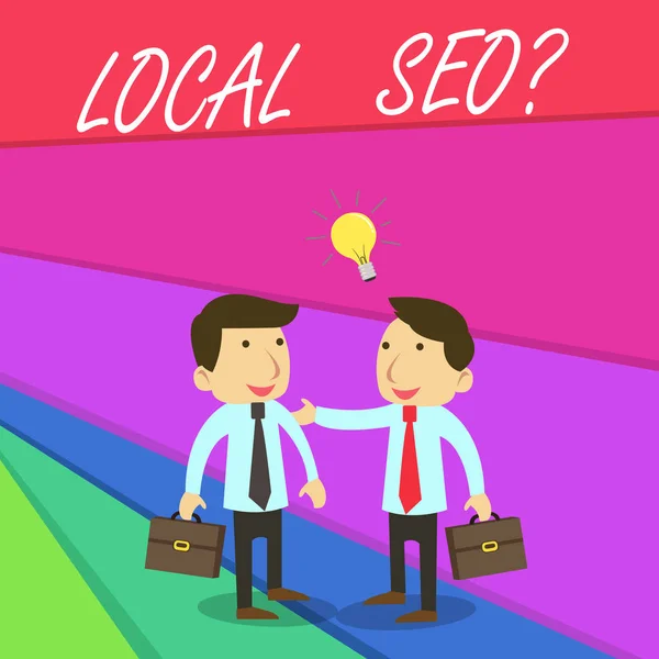 Manuscrito texto escrevendo Seoquestion local. Conceito que significa uma maneira incrivelmente eficaz de comercializar seu negócio local online . — Fotografia de Stock