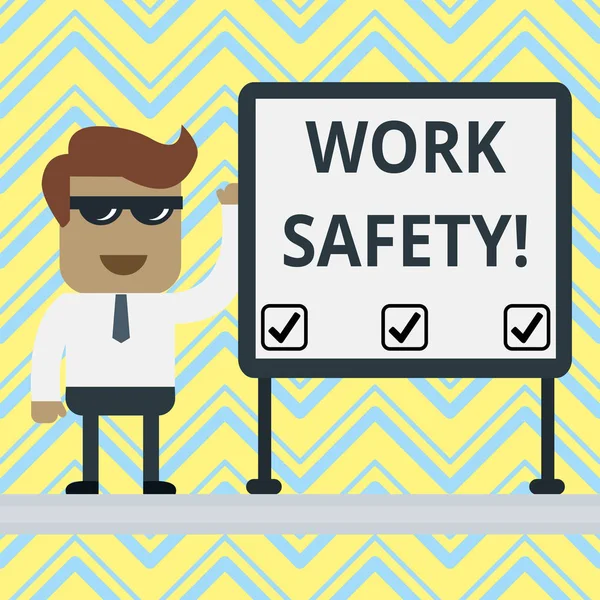 Χειρόγραφο κείμενο ασφάλεια εργασίας. Έννοια που σημαίνει πολιτικές και διαδικασίες για τη διασφάλιση της υγείας των εργαζομένων. — Φωτογραφία Αρχείου