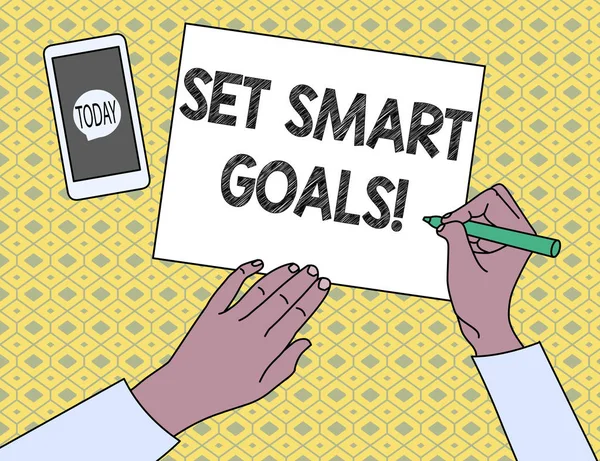 Handgeschreven tekst schrijf Stel slimme doelen. Concept betekenis lijst om uw ideeën te verduidelijken focus inspanningen gebruiken tijd verstandig. — Stockfoto