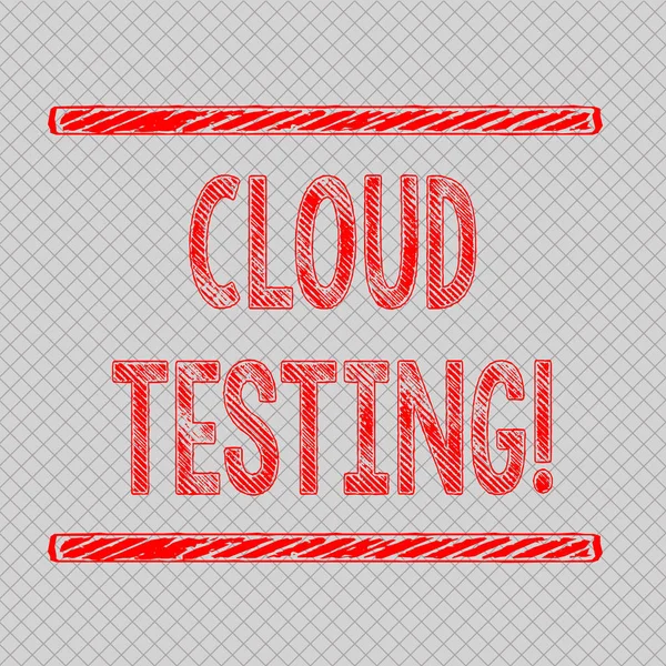 Writing note showing Cloud Testing. Business photo showcasing is the assessment of a Web application s is perforanalysisce Diagonal Gray Grid Mesh Cell in Parallel Line Intertwined Pattern.