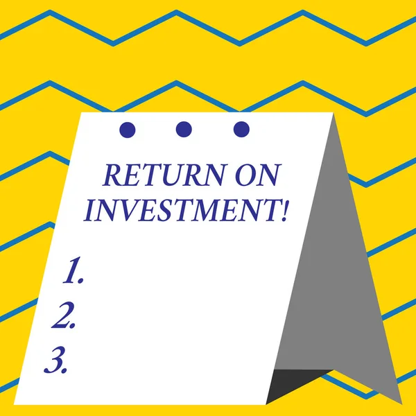 Ecriture manuscrite conceptuelle montrant le retour sur investissement. Photo d'entreprise montrant perforanalysisce mesure utilisée évaluer l'efficacité de l'investissement . — Photo