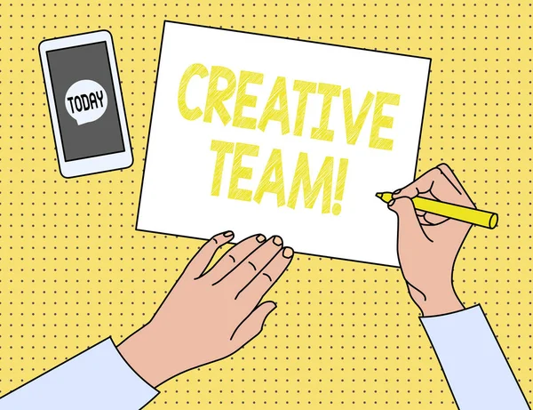 Pisanie tekstu Creative Team. Biznes koncepcja dla Grupy pokazując, że pochodzi z pomysłów reklamowych. — Zdjęcie stockowe