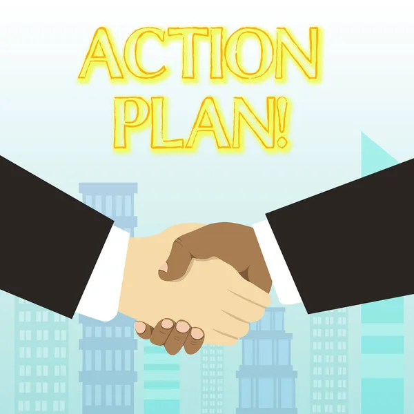 Escribir texto a mano Plan de Acción. Concepto que significa estrategia propuesta o curso de acciones durante cierto tiempo . —  Fotos de Stock