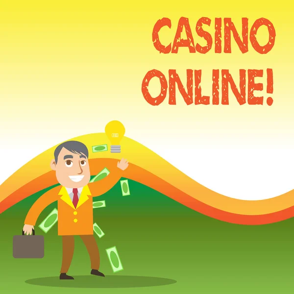 Tekstbord toont Casino online. Conceptuele foto gokkers kunnen spelen en inzetten op casino games via online. — Stockfoto