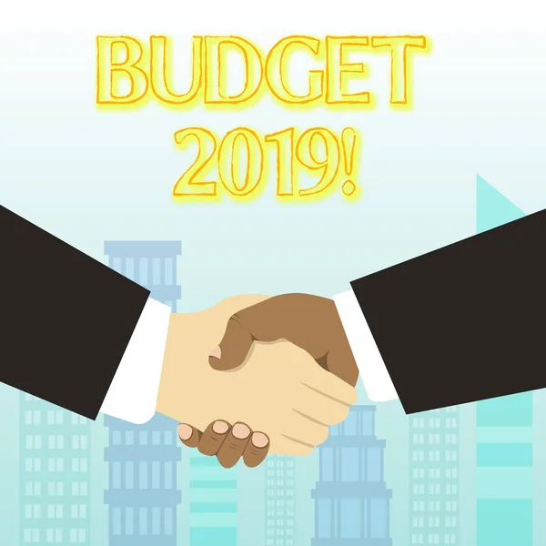 Escrita à mão de texto Orçamento 2019. Conceito de estimativa de receitas e despesas para o exercício em curso . — Fotografia de Stock