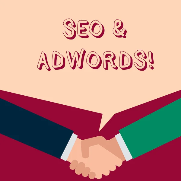 Szöveges jel mutatja SEO és az AdWords. Fogalmi fotó ezek fő eszköz összetevői Search Engine Marketing. — Stock Fotó