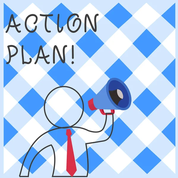 Sinal de texto mostrando Plano de Ação. Foto conceitual proposta estratégia ou curso de ações para determinado tempo . — Fotografia de Stock