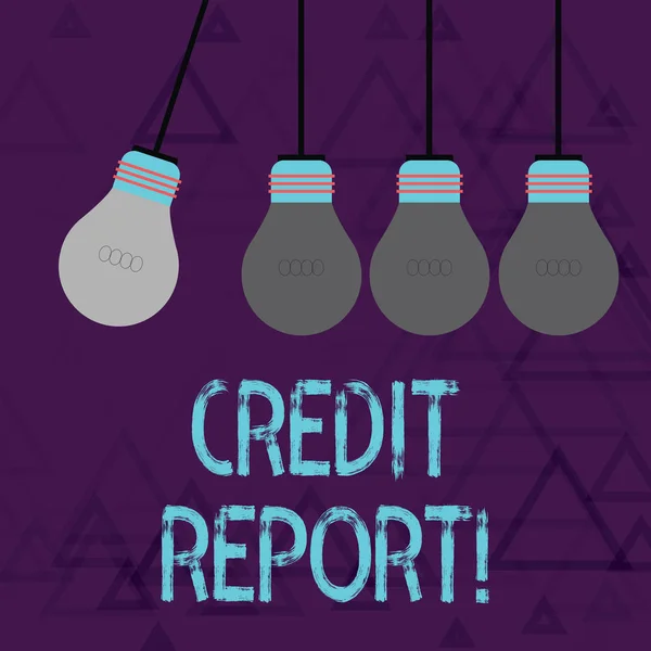 Writing note showing Credit Report. Business photo showcasing it is the detailed report of an individual s is credit history Color Pendant Bulb Hanging with One Different Shade Lightbulb.