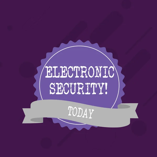 Word writing text Electronic Security. Business concept for electronic equipment that perform security operations Blank Color Seal Sticker with Jagged Edge and Different Shade Ribbon Strip. — Stock Photo, Image