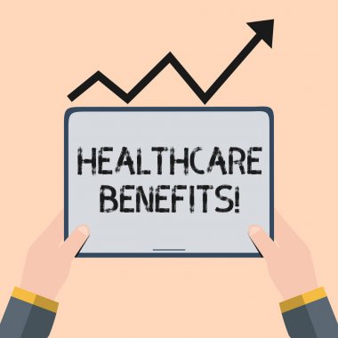 El yazısı metin yazma Sağlık Faydaları. Kavramı finansal harabe Riski olmadan sağlık hizmetleri kullanmak El Siyah Progressive Ok Altında Boş Ekran Tablet Tutma Yukarı Going.