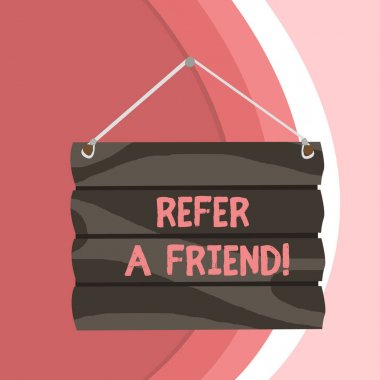 Bir Arkadaş a refer gösteren kavramsal el yazısı. İş fotoğrafı metni birini başka birine yönlendirir veya ona hediye gibi bir şey gönderir.