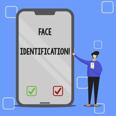 Yüz Tanımlaması yazan el yazısı metin. Gösterici s dayalı desenleri analiz kavramı Yüz hatları Man Sunan Büyük Boş Ekran Smartphone ise Başka holding