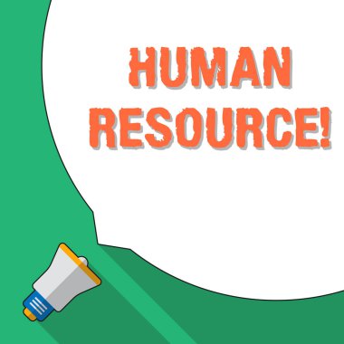 Kelime yazma Huanalysis Kaynağı. Çalışanları işe alma ve geliştirme süreci için iş konsepti Dev Boş Beyaz Konuşma Balonu Ekran ve Küçük Megafon 'un yarısını işgal ediyor.