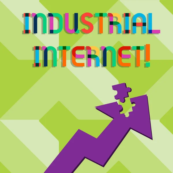 Handwriting text writing Industrial Internet. Concept meaning use of the internet of things in industrial sectors Colorful Arrow Pointing Upward with Detached Part Like Jigsaw Puzzle Piece.