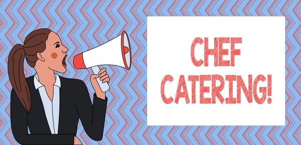 Escrevendo nota mostrando Chef Catering. Apresentação de fotos de negócios Fornece serviços, alimentos e bebidas para vários eventos . — Fotografia de Stock