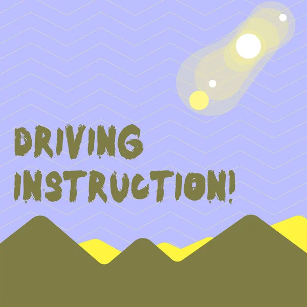 Word writing text Driving Instruction. Business concept for detailed information on how driving should be done View of Colorful Mountains and Hills with Lunar and Solar Eclipse Happening.