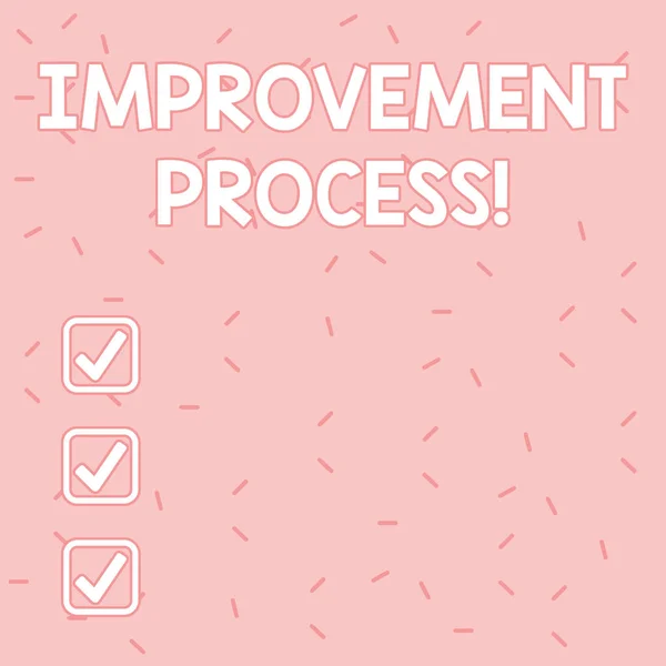 Text sign showing Improvement Process. Conceptual photo Ongoing effort to improve products and services Pink Tiny Sprinkles Confetti Scattered in Random on Lighter Shade Backdrop. — Stock Photo, Image