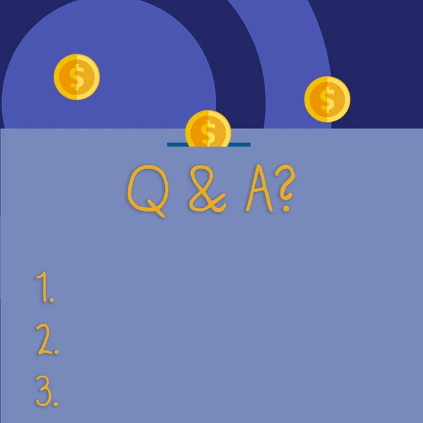 Palavra que escreve o texto Q e uma pergunta. Conceito de negócio para o qual demonstrar faz perguntas e outro responde . — Fotografia de Stock