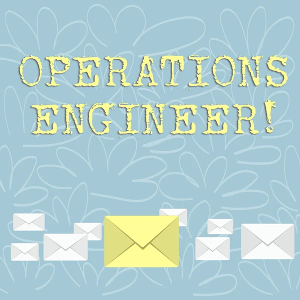 Writing note showing Operations Engineer. Business photo showcasing analyze and design operation that will improve work flow Color Envelopes in Different Sizes with Big one in Middle.