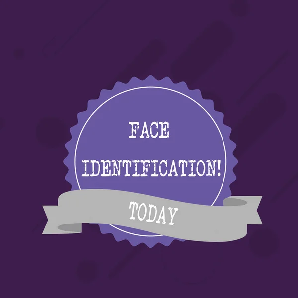 Word writing text Face Identification. Business concept for analyzing patterns based on the demonstrating s is facial contours Blank Color Seal Sticker with Jagged Edge and Different Shade Ribbon — Stock Photo, Image