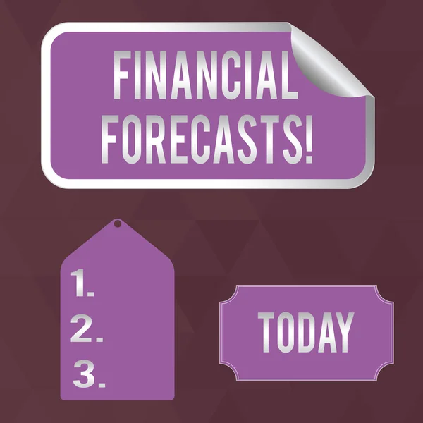 Writing note showing Financial Forecasts. Business photo showcasing estimate of future financial outcomes for a company Color Label Self Adhesive Sticker with Border Corner and Tag. — Stock Photo, Image