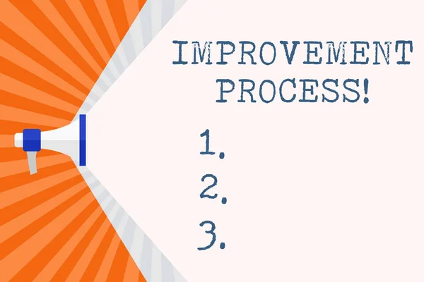 Signo de texto que muestra el proceso de mejora. Foto conceptual Esfuerzo continuo para mejorar productos y servicios Megáfono Ampliación de la capacidad de la gama de volúmenes a través del espacio en blanco Wide Beam . —  Fotos de Stock
