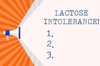Laktoz Intoleransı gösteren bir metin işareti. Vücudun laktoz Megafon Sindiremediği kavramsal fotoğraf sindirim sorunu Boşluk Uzay Geniş Işın ile Hacim Aralığı Kapasitesini Genişletiyor.