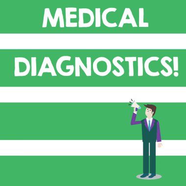 Tıbbi Teşhis'i gösteren bir metin işareti. Kavramsal fotoğraf Cilt Simgesi ile Megafonda Arama, Tutma ve Konuşma Tanısında Değerin bir belirtisi veya karakteristiği.