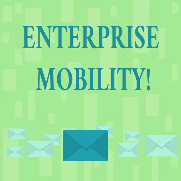 Handwriting text Enterprise Mobility. Concept meaning Employees do jobs remotely using a mobile devices Pastel Color Closed Envelopes in Different Sizes with Big one in the Middle.