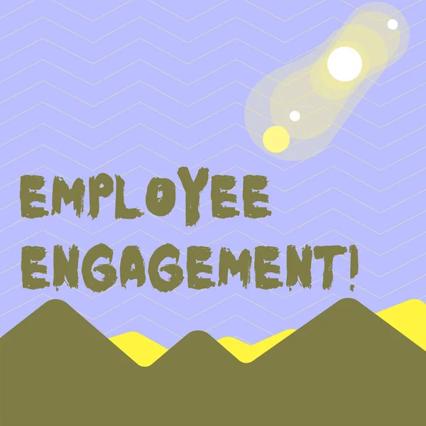 Word writing text Employee Engagement. Business concept for relationship between an organization and its employees View of Colorful Mountains and Hills with Lunar and Solar Eclipse Happening.