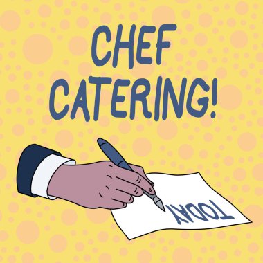 El yazısı metin Chef Catering. Kavram anlamı Çeşitli etkinlikler için hizmet, yiyecek ve içecek sağlar.