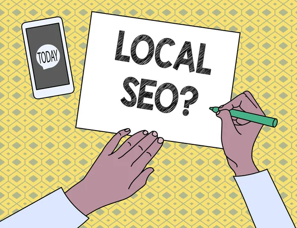 Escritura a mano de texto escribiendo Seoquestion Local. Concepto que significa una manera increíblemente efectiva de comercializar su negocio local en línea . — Foto de Stock