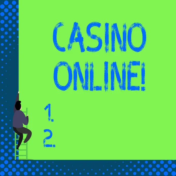 Handgeschreven tekst Casino online. Concept betekenis gokkers kunnen spelen en inzetten op casino games via online. — Stockfoto