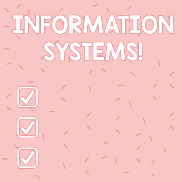 Text sign showing Information Systems. Conceptual photo study of systems with a exact reference to information Pink Tiny Sprinkles Confetti Scattered in Random on Lighter Shade Backdrop.