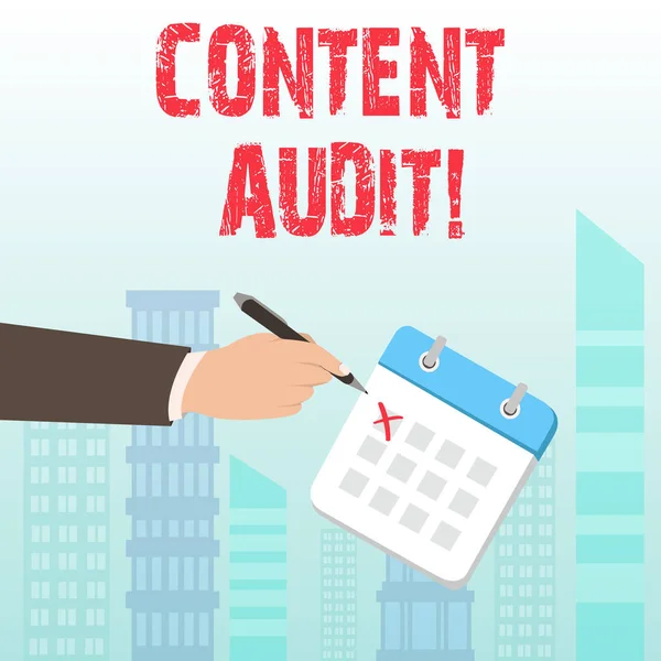 Word writing text Content Audit. Business concept for process of evaluating content elements and information.