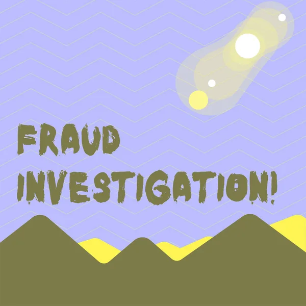Word writing text Fraud Investigation. Business concept for process of determining whether a scam has taken place View of Colorful Mountains and Hills with Lunar and Solar Eclipse Happening. — 스톡 사진